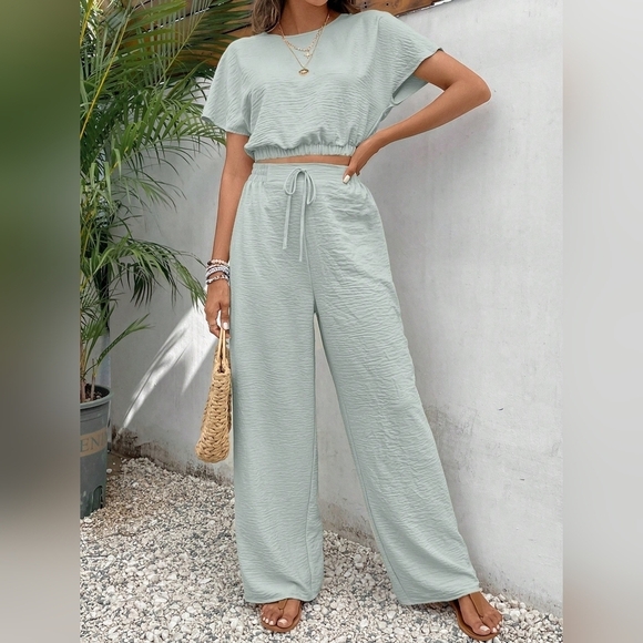 Women's Pants Set Loose Texture Solid Color Casual Two Piece Suit - Picture 6 of 6